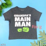  [9-10kg; 11-13kg] Áo Thun Tay Ngắn Bé Trai PL - Xám Đen Grandma 