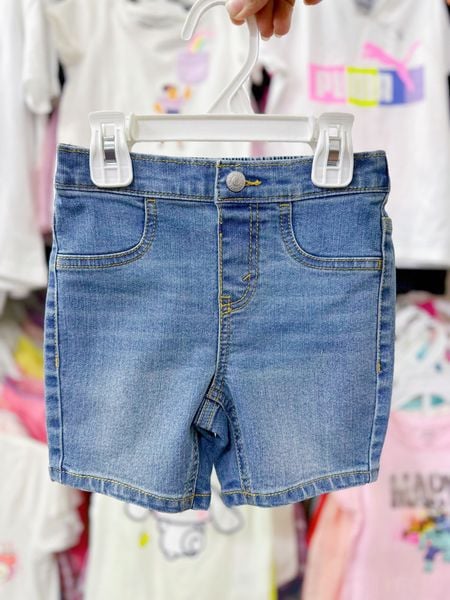  18-20kg 6Y Quần short jaens L.v bé gái tăng đơ ẩn, lưng thun giả nút khóa- Xanh nhạt thun sau QS02 