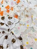  [6-13kg] Set Đồ Bộ Ngủ Ngắn Pijama Vải Xô Cho Bé - Trắng Gấu Nâu 