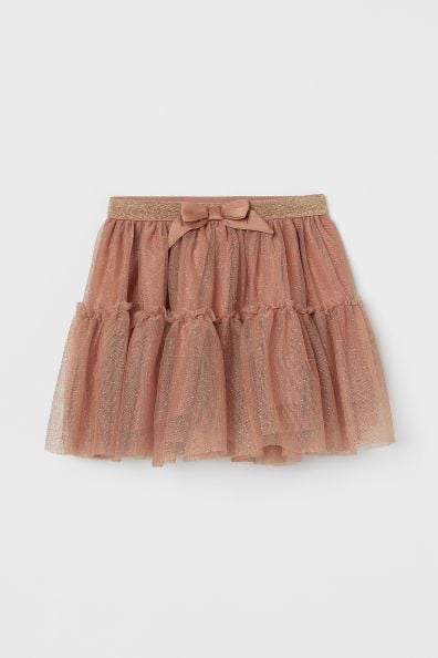  [13-15kg; 22-28kg] Chân váy H.M voan lưng thun co giãn, có lót thun cho bé gái- Nâu vàng nơ CV09 