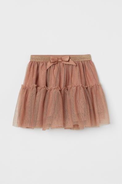  [13-15kg; 22-28kg] Chân váy H.M voan lưng thun co giãn, có lót thun cho bé gái- Nâu vàng nơ CV09 