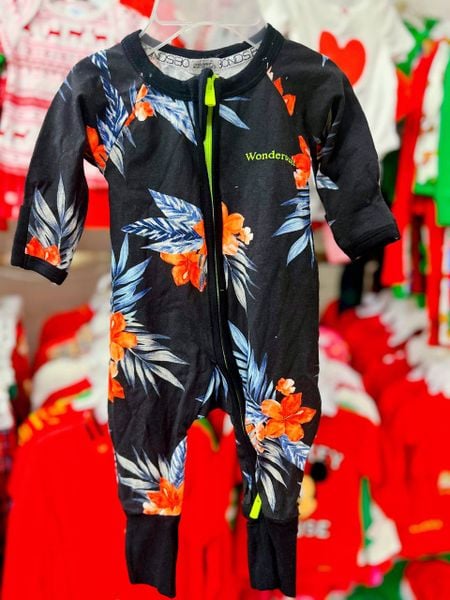  [0-3m] Sleepsuit Không Vớ Khóa Kéo Bé Gái - Đen Hoa Cam 