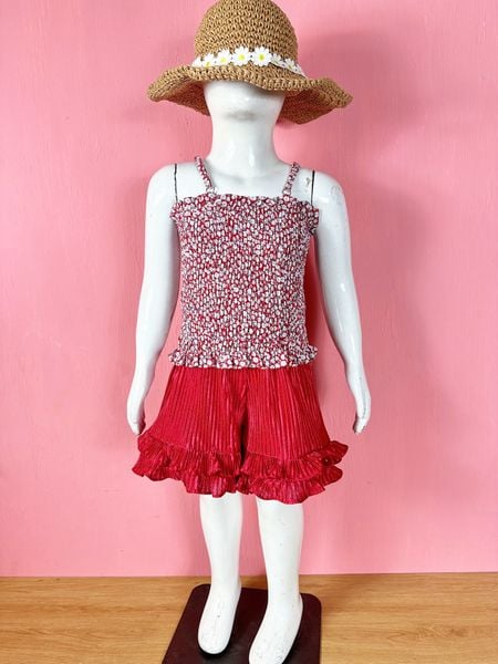  [14-36kg] Set Bộ Áo 2 Dây Kèm Chân Váy Cho Bé - Đỏ Hoa Trắng 