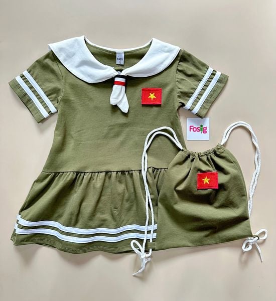  12-28kg Bộ hải quân, bộ thủy thủ cho bé gái- Đầm Sọc trắng 