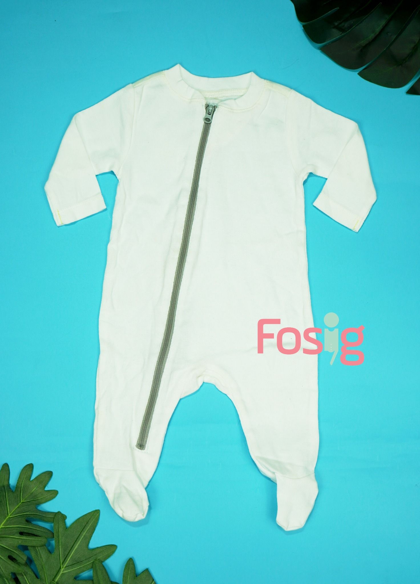  [0-3M] Sleepsuit Có Vớ Bé Trai ON - Trắng Viền Xám 