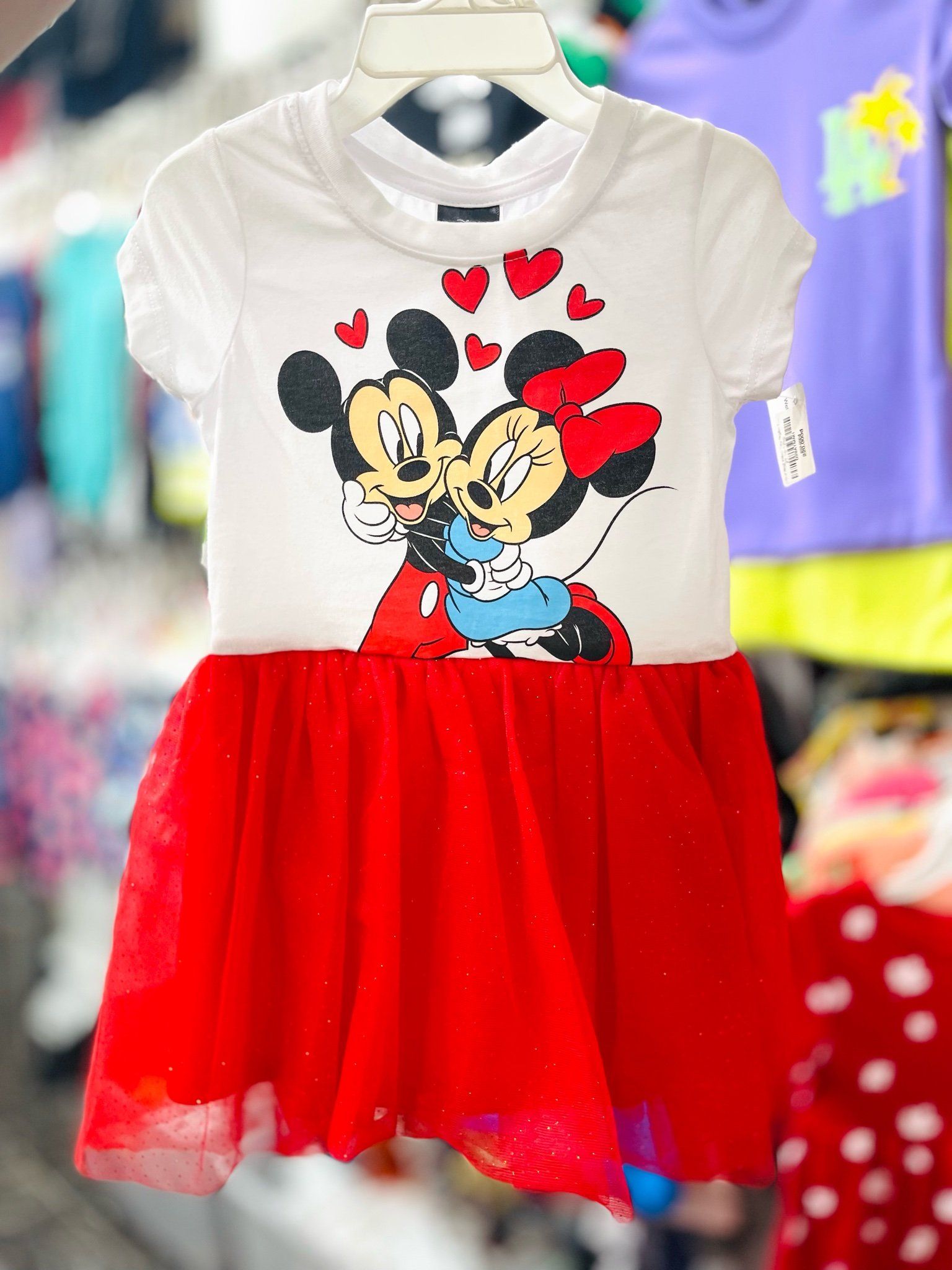  [10-15kg; 18-23kg] Đầm Tay Ngắn Thun Phối Voan Bé Gái - Trắng Mickey Minnie 