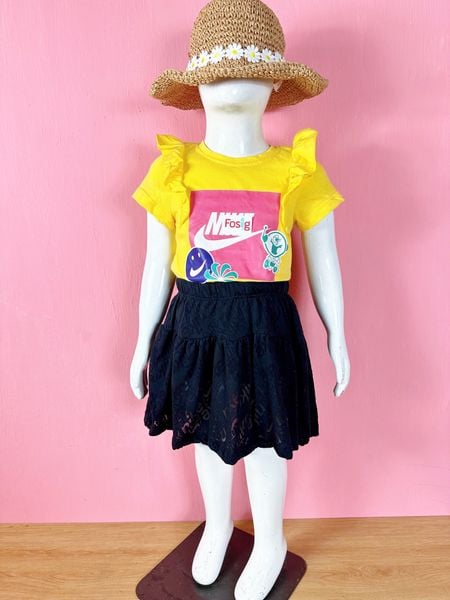  [10-26kg] Set Đồ Bộ Ngắn Bé Gái NK210 - Vàng NK 