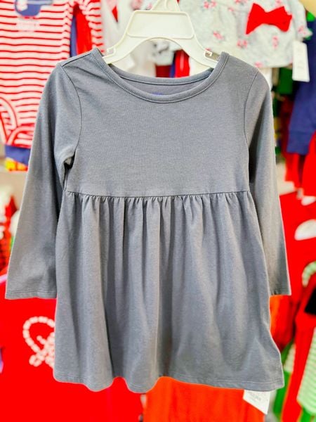  [11-17kg] 2T-5T Đầm Cotton Tay Dài bé gái ON - Xám Đen 