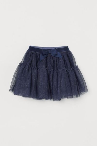  [11-13kg] Chân váy H.M voan lưng thun co giãn, có lót thun cho bé gái-  Đen nơ CV09 