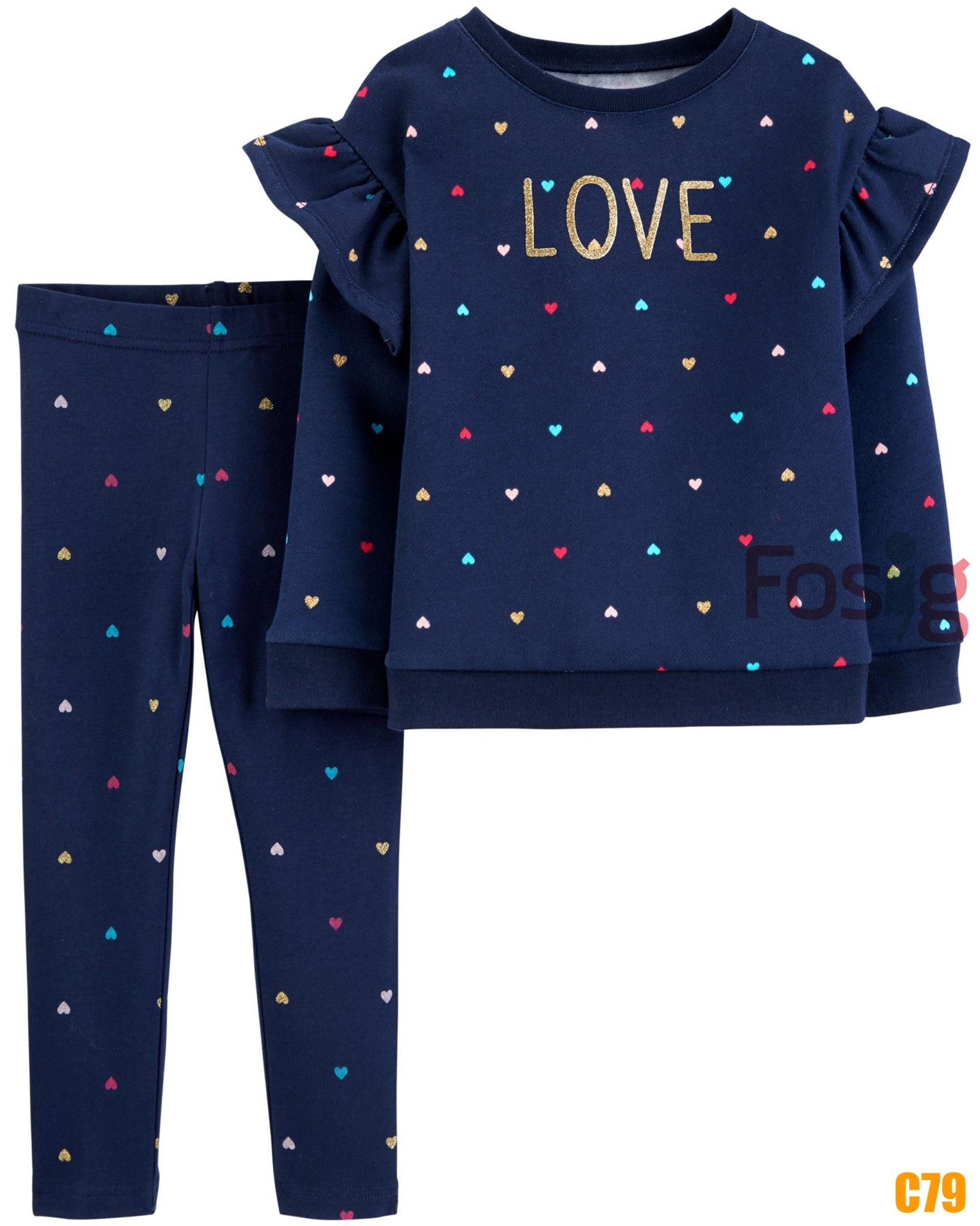  [0-9m] Set Đồ Bộ Nỉ Bé Gái Cter's - Navy Love 