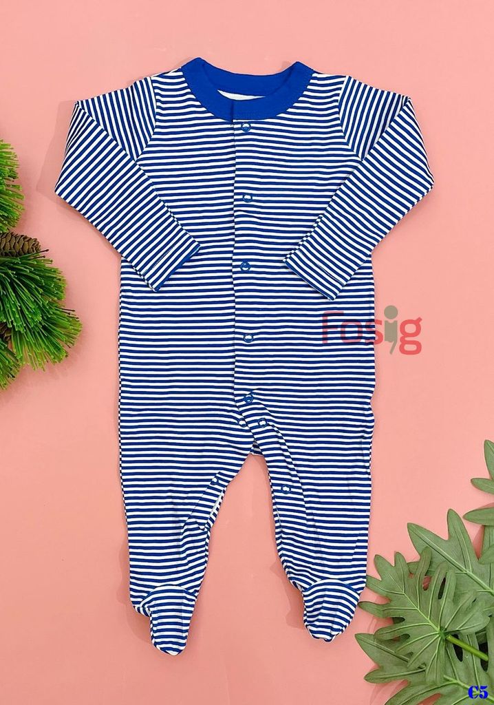  [0-3m] Sleepsuit For Baby Bé Trai - Xanh Dương Sọc Trắng 