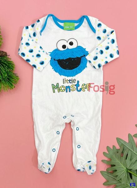  [0-3m] Sleepsuit For Baby Bé Trai - Trắng Monster 