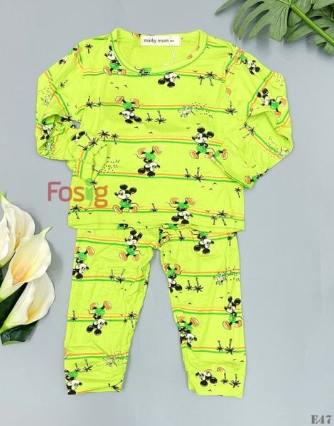  [5-10kg] Set Đồ Bộ Dài Thun Lạnh Siêu Mịn Co Giãn - Xanh Vàng Mickey 