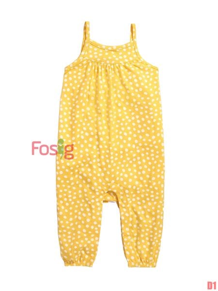  [0-3m] romper dài  Jumpsuit Bé Gái - Vàng Chấm Kem 