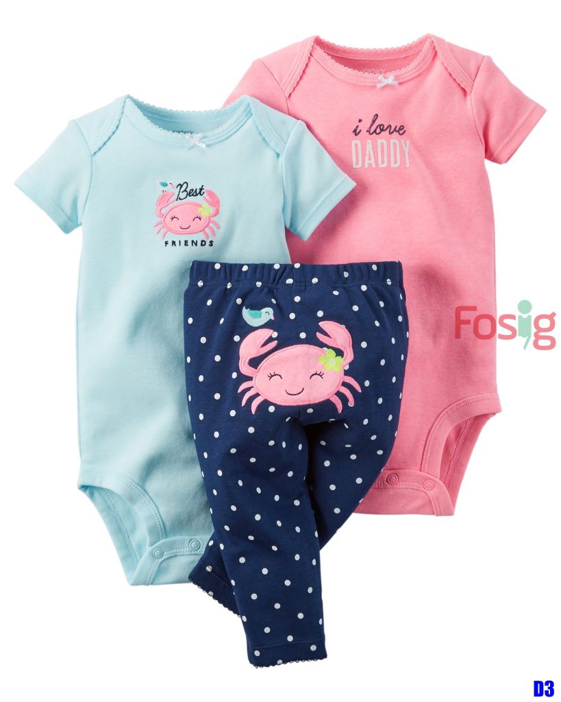  [0-3m; 18-24m] Set 3 Bé Gái Cter kqct - Hồng Xanh Cua 