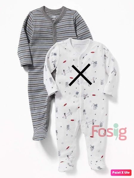  [3-6M] Sleepsuit Cúc Bấm Có Vớ Bé trai ON - Xám Sọc Xanh 