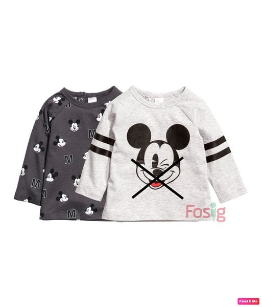  [6-9m] Áo Thun Tay Dài Bé Trai HM - Xám Đen Mickey 
