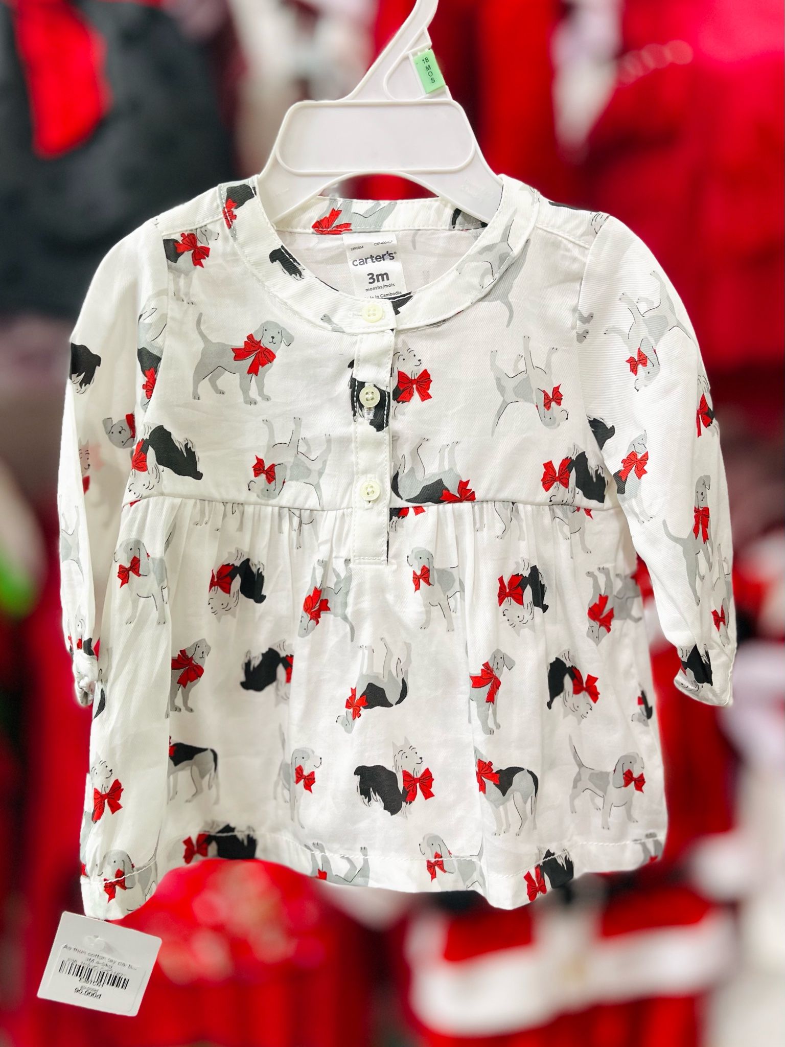  [3m] Áo thun cotton tay dài bé gái- Trắng chó nơ E38 