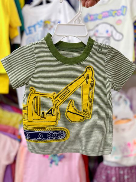  [3-6m] Áo Thun Tay Ngắn Sơ Sinh Bé Trai Cter - Sọc Xanh Xe Xúc 