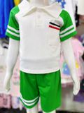  [8-18kg] Set Đồ Bộ Ngắn Polo Bé Trai - Xanh Lá Trắng 