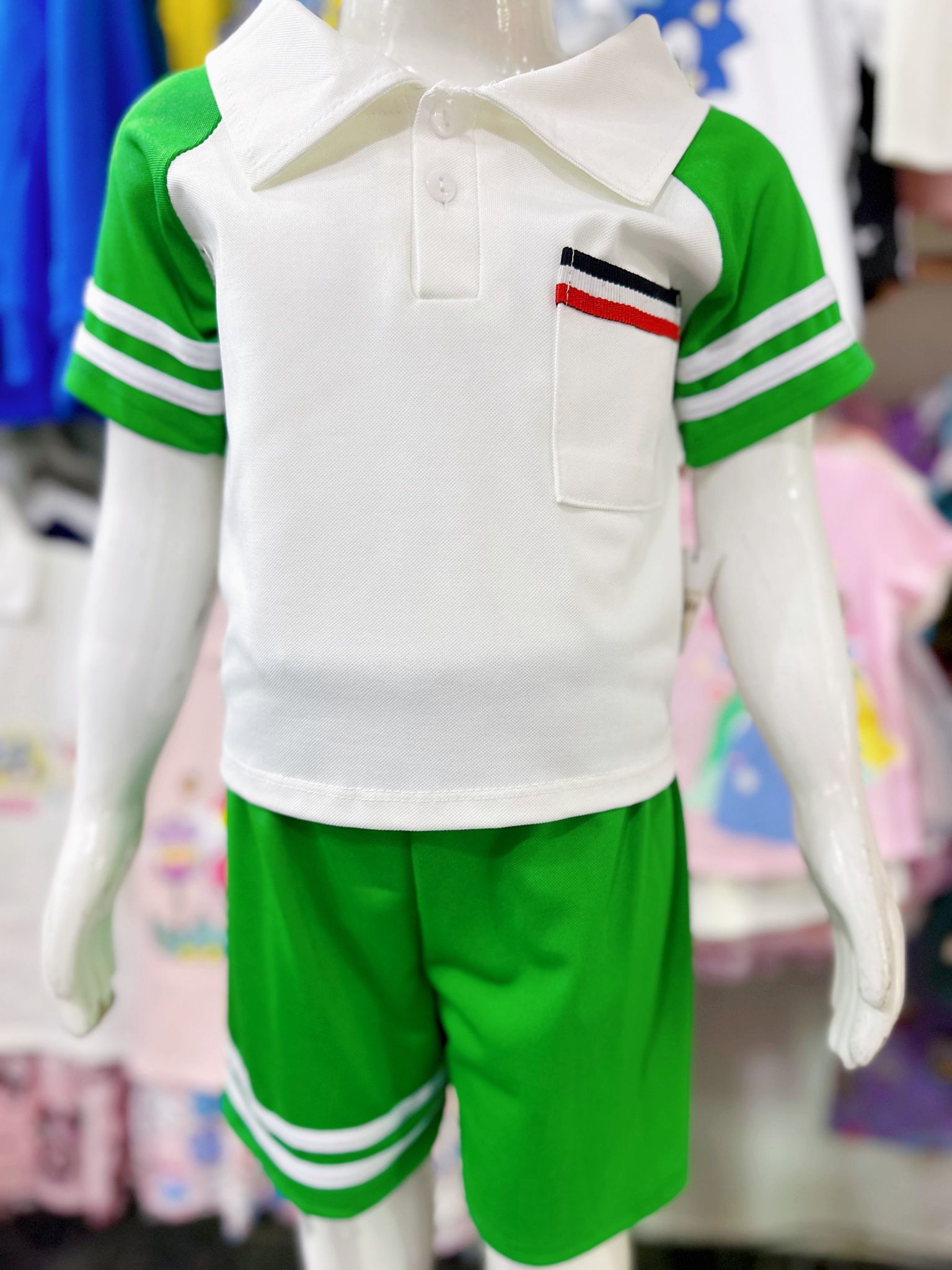 [8-18kg] Set Đồ Bộ Ngắn Polo Bé Trai - Xanh Lá Trắng 