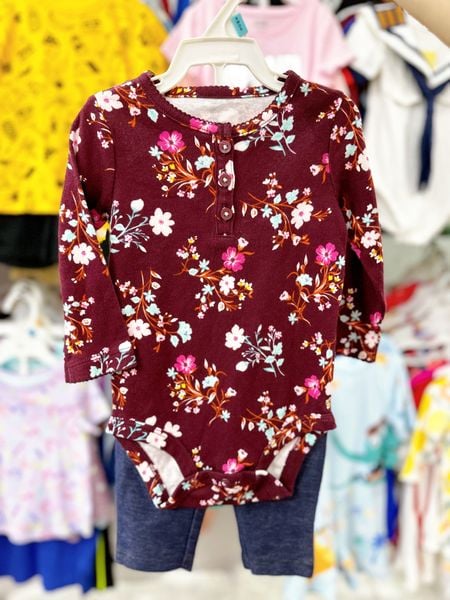  [0-6m] Set Body Kèm Quần Bé Gái  Cter - Đỏ Đô Hoa 