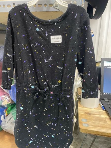  11-12kg Đầm Thun Cotton Tay Dài Bé Gái ON - Đen Vũ Trụ 