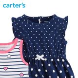  [0-6m] Đầm Cotton Tay Ngắn Bé Gái Cter - Navy Chấm Trắng 