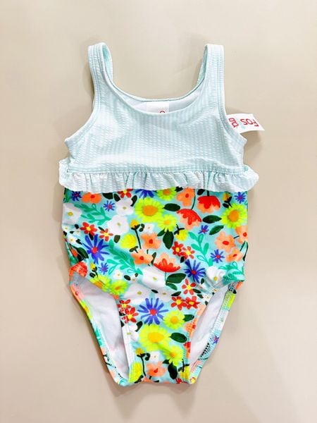  [8-15kg] Đồ Bơi Bé Gái CJ - Xanh Sọc Hoa 