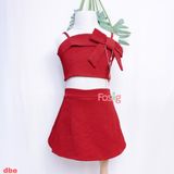  [19-36kg] Set Bộ Áo 2 Dây Kèm Chân Váy Cho Bé - Đỏ Đô 