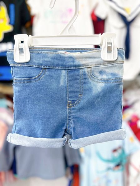  7-20kg 12M-6Y Quần short jaens L.v bé gái tăng đơ ẩn, lưng trơn- Xanh thêu màu QS02 
