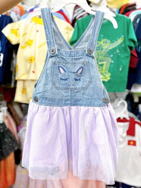  9M 7-8kg Yếm Đầm Bé Gái Oskos - Xanh Ngựa Navy Tím 