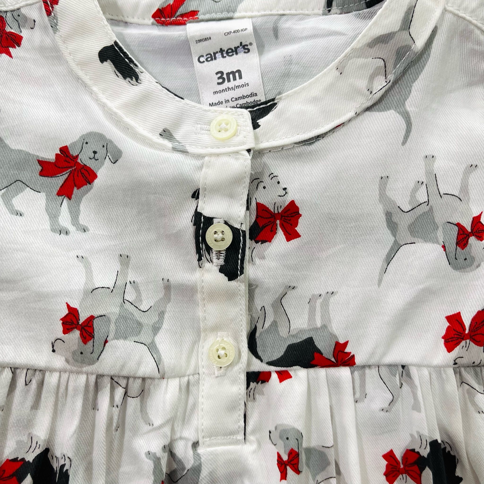  [3m] Áo thun cotton tay dài bé gái- Trắng chó nơ E38 