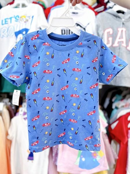  14-15kg Áo Thun Tay Ngắn Bé Trai  - Xanh Xe Đỏ 