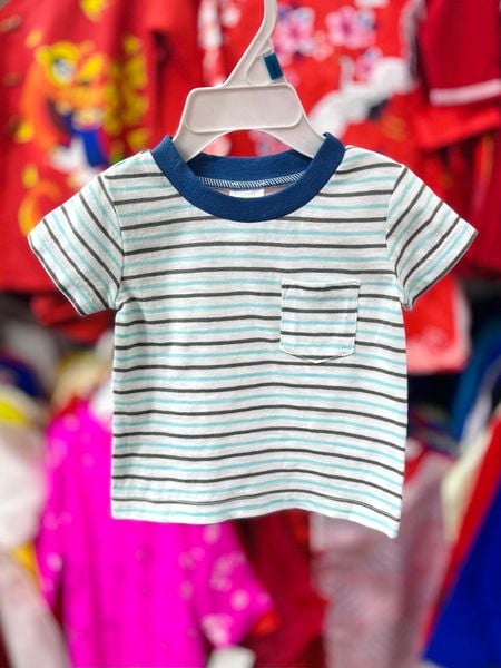  [0-3m] Áo Thun Tay Ngắn Bé Trai - Sọc Xám Xanh 