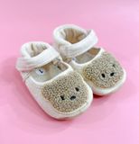  13cm Giày tập đi thun mềm cho bé- Kem thêu gấu GT01 