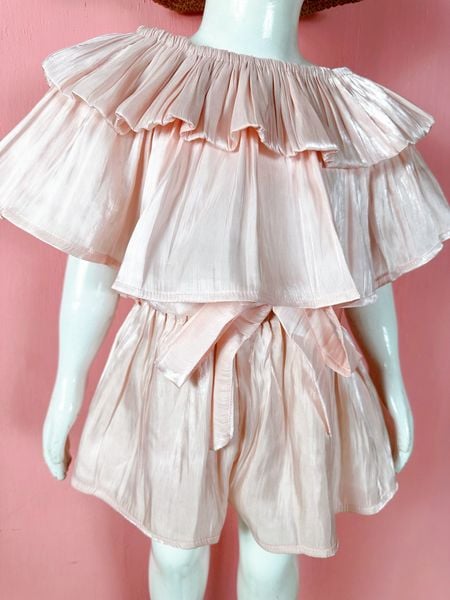  [11-21kg] Set Bộ Áo Nhúng Trễ Vai Và Chân Váy Bé Gái - Hồng Nhạt 