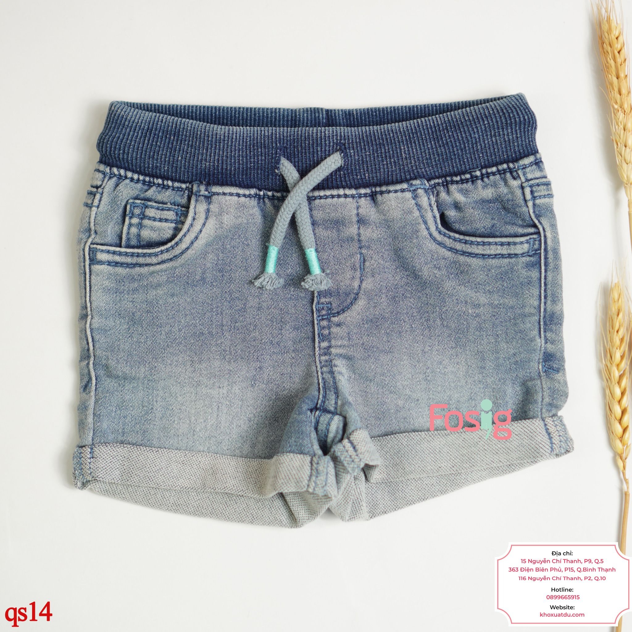  [14-15kg] Quần Short Jean Bé Gái CJ - Jean Nhạt Trơn 