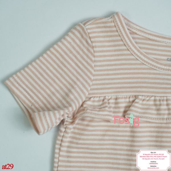  13-15kg Áo Thun Tay Ngắn Bé Gái Cter - Sọc Hồng Nhỏ 