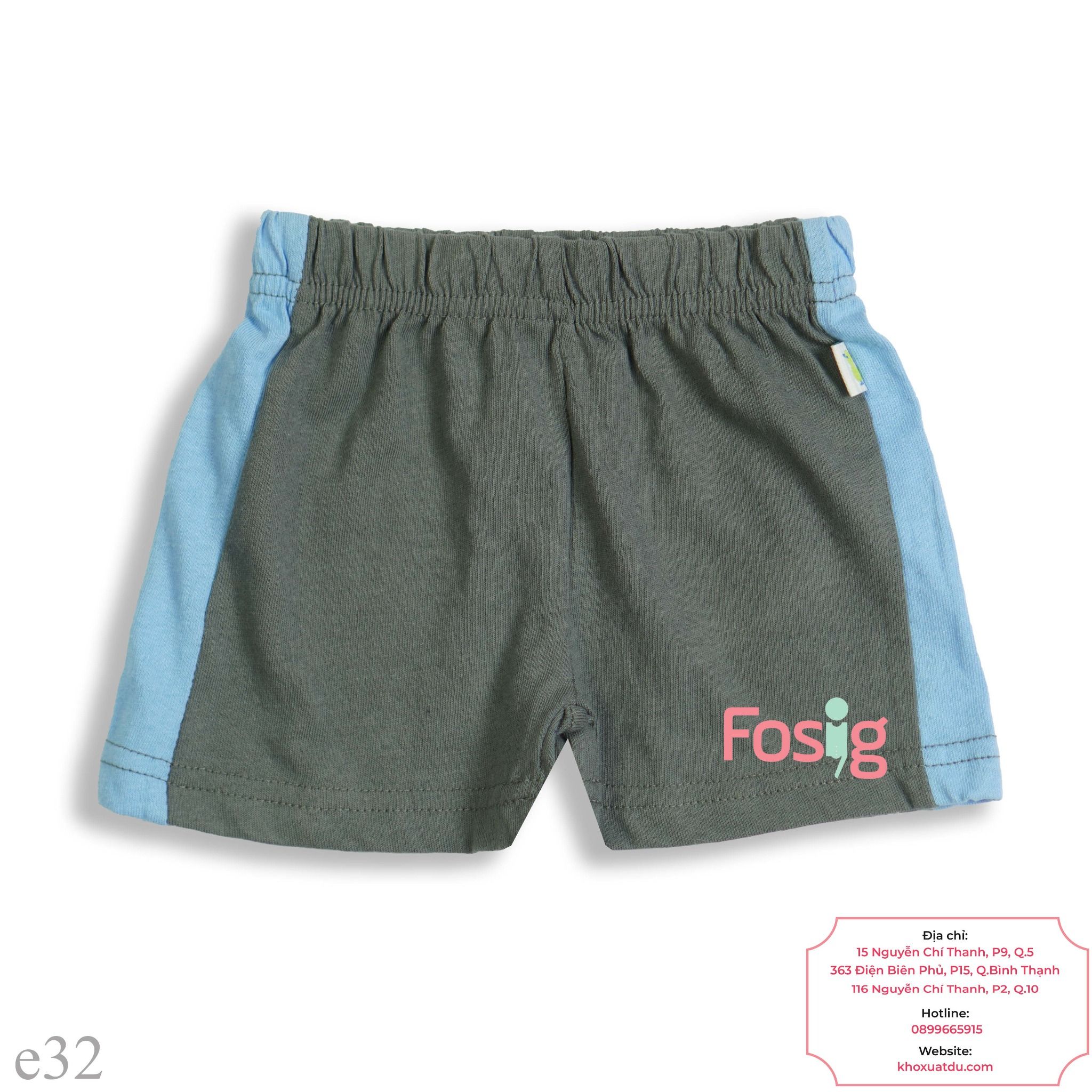  [3m-9m] Quần Short Cotton Bé Trai QSBT - Xám Viền Xanh 