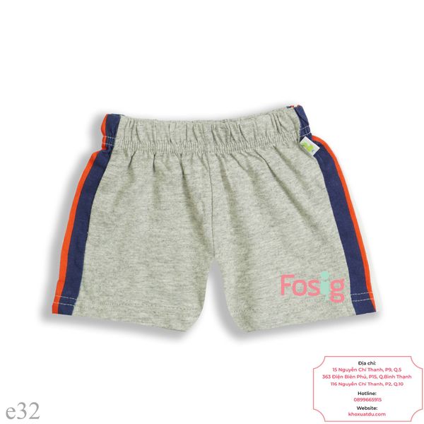  [3m-6m] Quần Short Cotton Bé Trai QSBT - Xám Viền Xanh Đỏ 