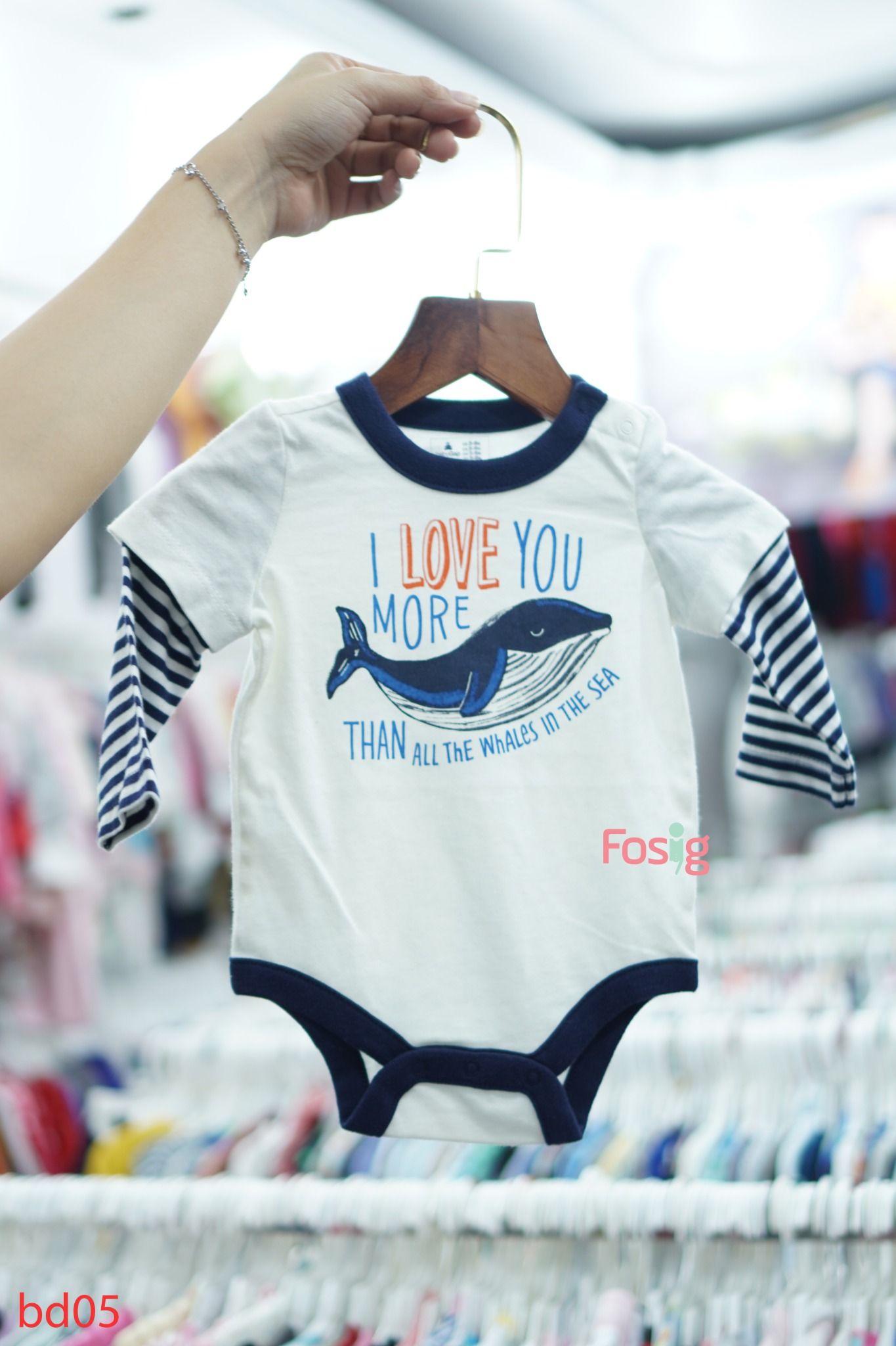  [6-12m] Bodysuit Tay Dài Bé Trai GP - Trắng Cá Voi 