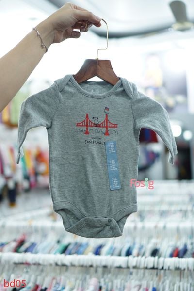  [3m-12m] Bodysuit Tay Dài Bé Trai GP - Xám Cầu Đỏ 