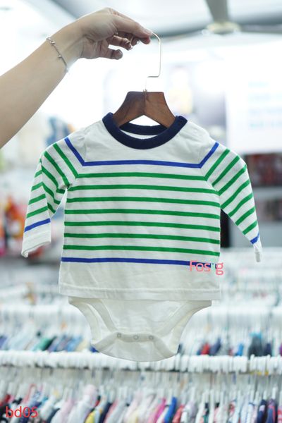  [3-6m] Bodysuit Tay Dài Bé Trai GP - Trắng Sọc Xanh 