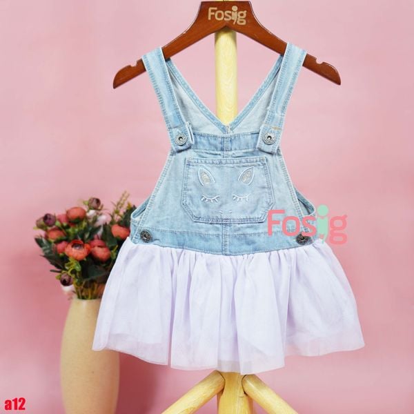  [3-6m; 9-12m; 18-24m] Yếm Đầm Bé Gái Oskos - Xanh Ngựa Kem Tím 