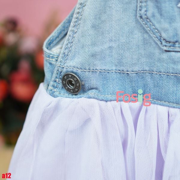  [3-6m; 9-12m; 18-24m] Yếm Đầm Bé Gái Oskos - Xanh Ngựa Kem Tím 
