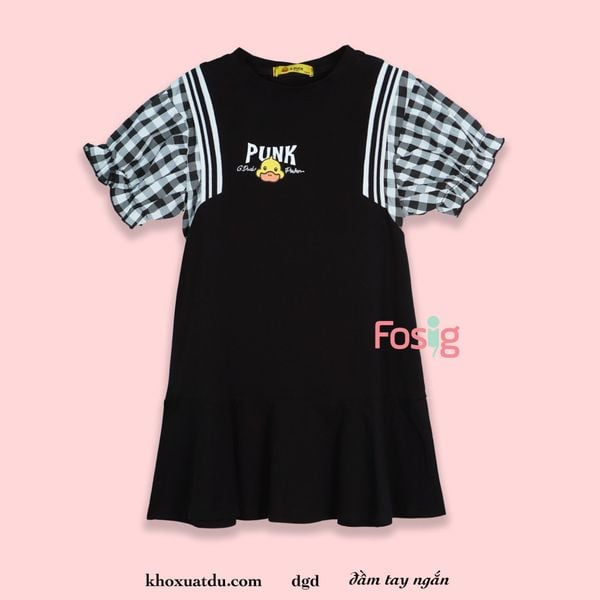  [16-23kg] Đầm Tay Ngắn Bé Gái - Đen Sọc Trắng V03 