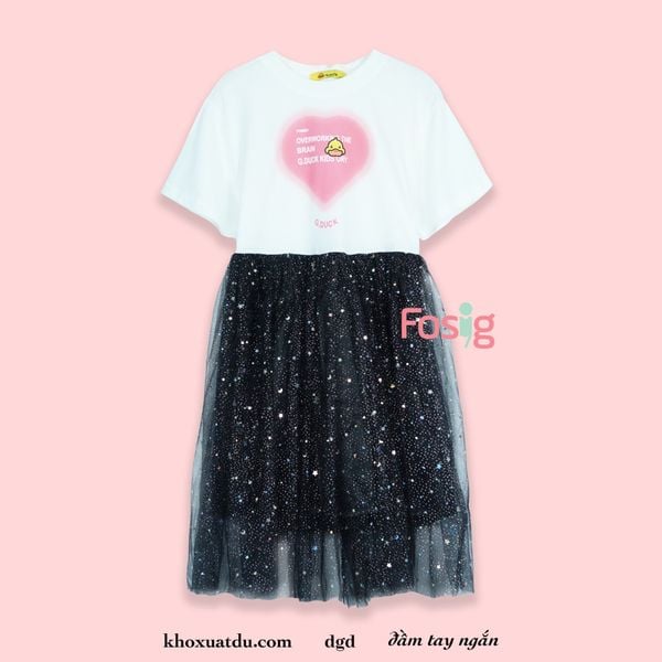  [16-17kg ; 21-30kg] Đầm Tay Ngắn Bé Gái - Trắng Đen Sao G217 
