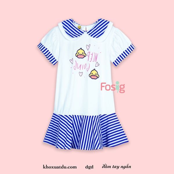  [16-26kg] Đầm Tay Ngắn Bé Gái - Trắng Cổ Sọc G85 