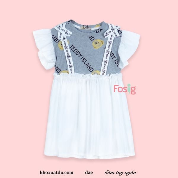  [16-26kg] Đầm Tay Ngắn Bé Gái - Xám Teddyisland T152 